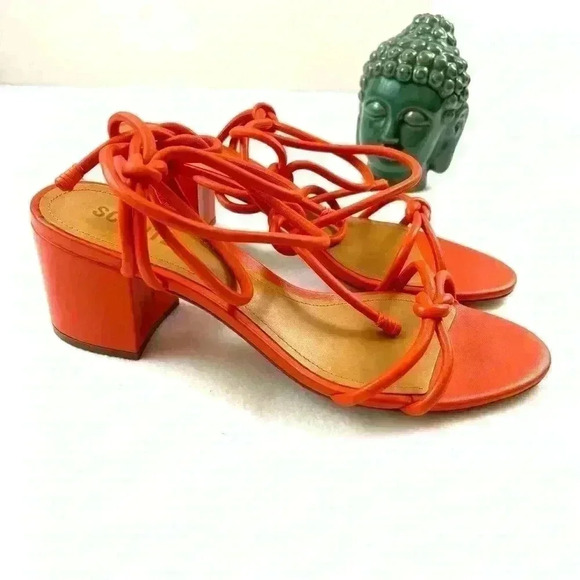NWOT Schutz Flame Orange Leather Strappy Block Heel Made Brazil Sandal Size 10B - Picture 2 of 15